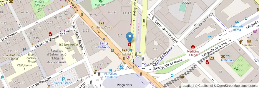 Mapa de ubicacion de Farmacia Tarradellas en إسبانيا, كتالونيا, برشلونة, بارسلونس, Barcelona.
