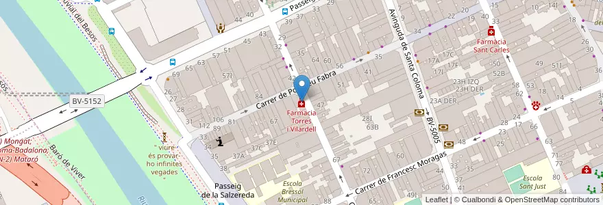 Mapa de ubicacion de Farmacia Torres i Vilardell en スペイン, カタルーニャ州, Barcelona, バルサルネス, Santa Coloma De Gramenet.