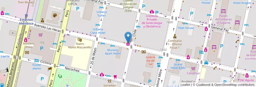 Mapa de ubicacion de Farmacia Trasandina en Argentine, Chili, Mendoza, Departamento Capital, Ciudad De Mendoza.