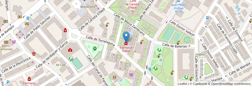 Mapa de ubicacion de Farmacia Trébol en إسبانيا, منطقة مدريد, منطقة مدريد, Área Metropolitana De Madrid Y Corredor Del Henares, مدريد.