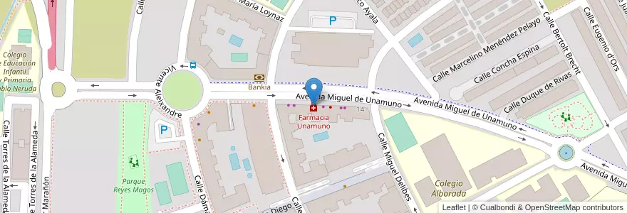Mapa de ubicacion de Farmacia Unamuno en Sepanyol, Comunidad De Madrid, Comunidad De Madrid, Área Metropolitana De Madrid Y Corredor Del Henares, Alcalá De Henares.