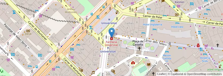 Mapa de ubicacion de Farmàcia Universitat en 西班牙, Catalunya, Barcelona, Barcelonès, Barcelona.
