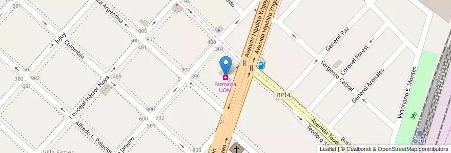 Mapa de ubicacion de Farmacia UOM en 阿根廷, 布宜诺斯艾利斯省, Partido De Lanús, Gerli.