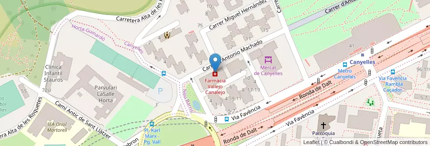 Mapa de ubicacion de Farmàcia Vallejo Canalejo en Espagne, Catalogne, Barcelone, Barcelonais, Barcelone.