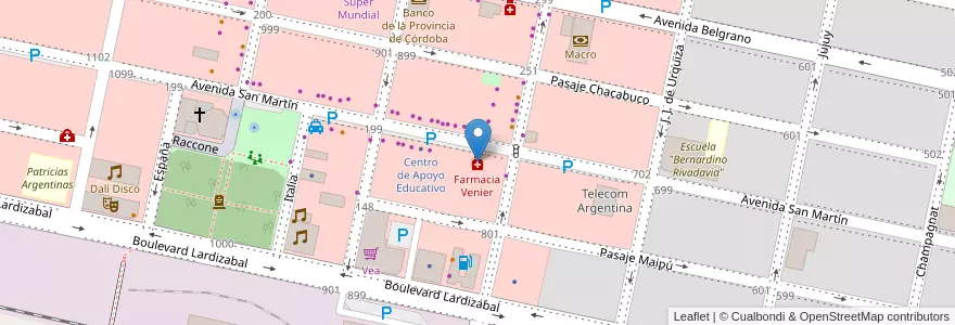 Mapa de ubicacion de Farmacia Venier en Argentinië, Córdoba, Departamento Marcos Juárez, Pedanía Espinillos, Municipio De Marcos Juárez.