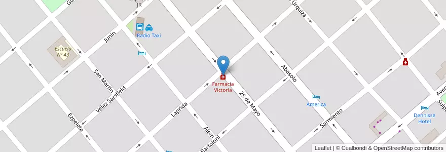 Mapa de ubicacion de Farmacia Victoria en アルゼンチン, エントレ・リオス州, Departamento Victoria, Distrito Corrales, Victoria, Victoria.
