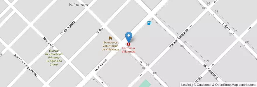 Mapa de ubicacion de Farmacia Villalonga en 阿根廷, 布宜诺斯艾利斯省, Partido De Patagones, Villalonga.