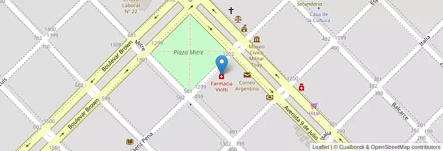 Mapa de ubicacion de Farmacia Viotti en Argentinien, La Pampa, Departamento Toay, Municipio De Toay, Toay.