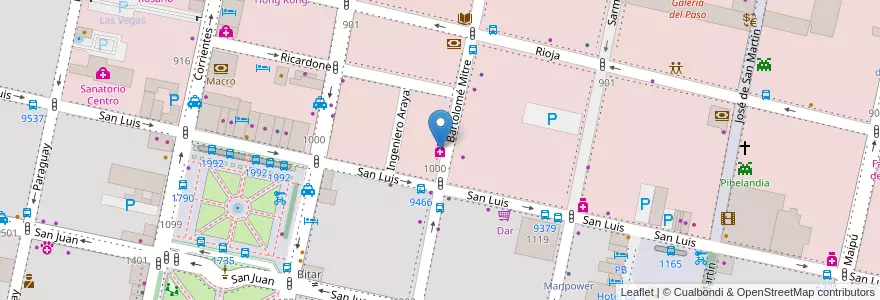 Mapa de ubicacion de Farmacia Vitantonio en アルゼンチン, サンタフェ州, Departamento Rosario, Municipio De Rosario, ロサリオ.