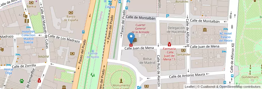 Mapa de ubicacion de Farmacia y Óptica Militar en İspanya, Comunidad De Madrid, Comunidad De Madrid, Área Metropolitana De Madrid Y Corredor Del Henares, Madrid.