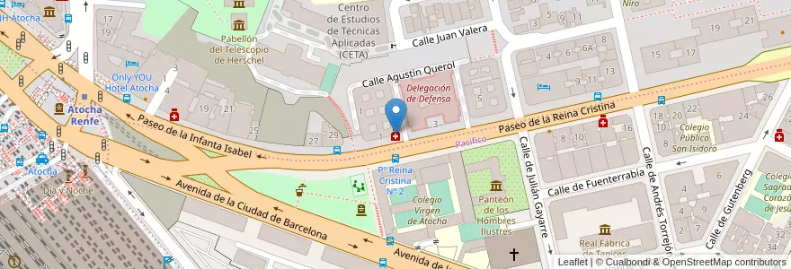 Mapa de ubicacion de Farmacia y Óptica Militar en Spanien, Autonome Gemeinschaft Madrid, Autonome Gemeinschaft Madrid, Área Metropolitana De Madrid Y Corredor Del Henares, Madrid.