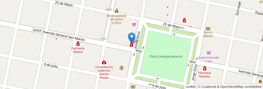 Mapa de ubicacion de Farmacia Yovaldi en Arjantin, Santa Fe, Departamento San Martín, Municipio De Sastre.