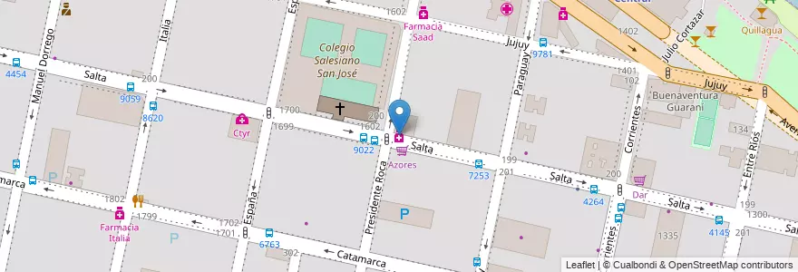 Mapa de ubicacion de Farmacia en Аргентина, Санта-Фе, Departamento Rosario, Municipio De Rosario, Росарио.