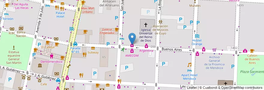 Mapa de ubicacion de FarmaciaCenter en Argentinien, Chile, Mendoza, Departamento Capital, Ciudad De Mendoza, Sección 3ª Parque O'Higgins.