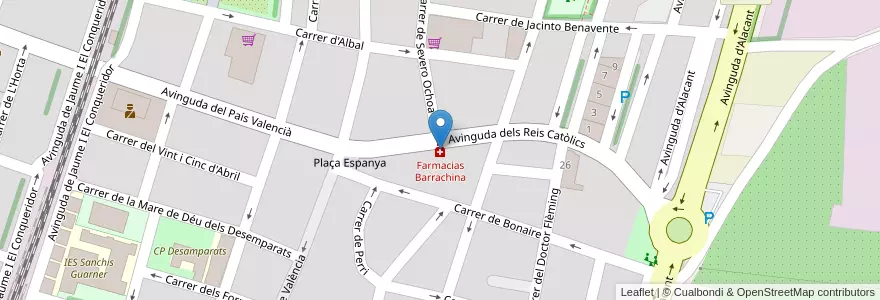 Mapa de ubicacion de Farmacias Barrachina en 西班牙, Comunitat Valenciana, 華倫西亞, L'Horta Sud, Silla.