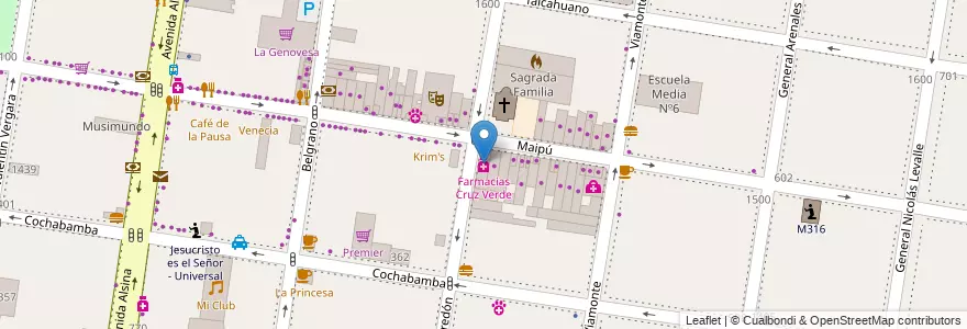 Mapa de ubicacion de Farmacias Cruz Verde en Argentina, Buenos Aires, Partido De Lomas De Zamora, Banfield.