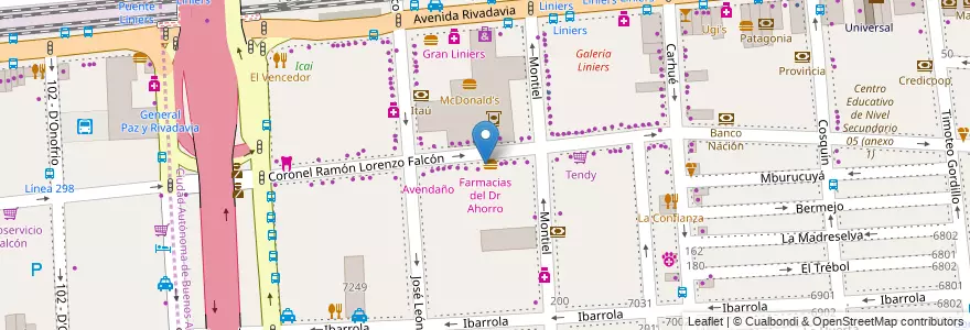 Mapa de ubicacion de Farmacias del Dr Ahorro, Liniers en آرژانتین, Ciudad Autónoma De Buenos Aires, Comuna 9, Buenos Aires.