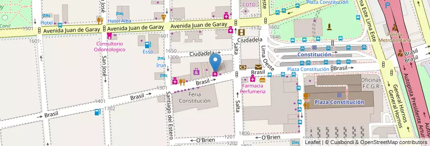 Mapa de ubicacion de Farmacias Doctor Ahorro, Constitucion en Argentine, Ciudad Autónoma De Buenos Aires, Comuna 4, Comuna 1, Buenos Aires.