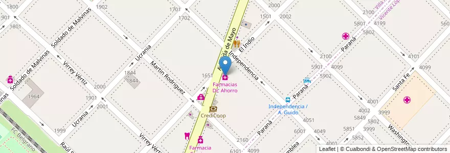 Mapa de ubicacion de Farmacias Dr. Ahorro en Argentina, Provincia Di Buenos Aires, Partido De San Isidro, Villa Adelina.