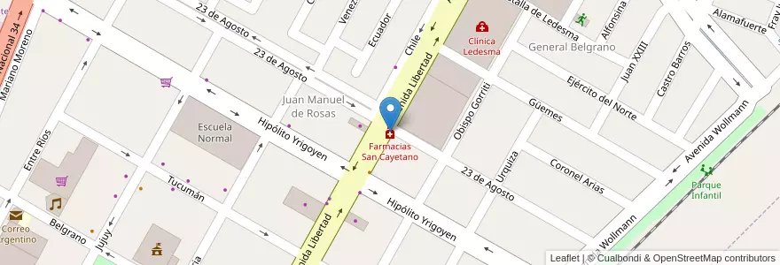 Mapa de ubicacion de Farmacias San Cayetano en Аргентина, Жужуй, Departamento Ledesma, Municipio De Libertador General San Martín, Libertador General San Martín.