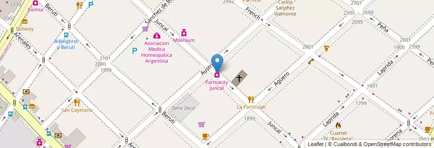 Mapa de ubicacion de Farmacity Juncal, Recoleta en Argentinië, Ciudad Autónoma De Buenos Aires, Comuna 2, Buenos Aires.