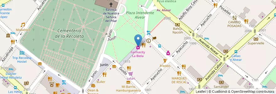 Mapa de ubicacion de Farmacity La Biela, Recoleta en 아르헨티나, Ciudad Autónoma De Buenos Aires, Comuna 2, 부에노스아이레스.