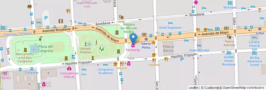 Mapa de ubicacion de Farmacity, Montserrat en 阿根廷, Ciudad Autónoma De Buenos Aires, Comuna 1, 布宜诺斯艾利斯.
