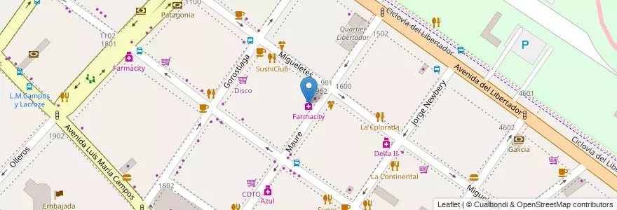 Mapa de ubicacion de Farmacity, Palermo en Argentina, Ciudad Autónoma De Buenos Aires, Buenos Aires, Comuna 14.