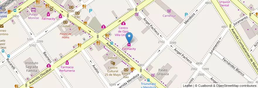 Mapa de ubicacion de Farmacity, Villa Urquiza en 阿根廷, Ciudad Autónoma De Buenos Aires, Comuna 12, 布宜诺斯艾利斯.