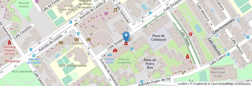Mapa de ubicacion de Farmaoptics en اسپانیا, بخش خودمختار مادرید, بخش خودمختار مادرید, Área Metropolitana De Madrid Y Corredor Del Henares, الکالا د هنارس.