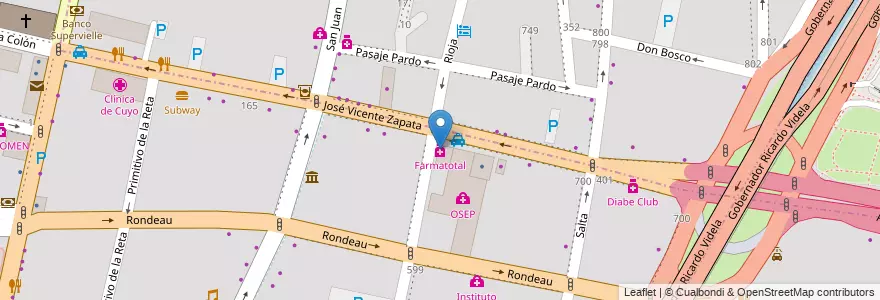Mapa de ubicacion de Farmatotal en Аргентина, Чили, Мендоса, Departamento Capital, Sección 2ª Barrio Cívico, Ciudad De Mendoza.