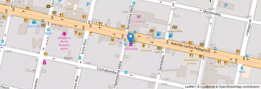 Mapa de ubicacion de FarmaVip en アルゼンチン, サンタフェ州, Departamento Rosario, Municipio De Rosario, ロサリオ.