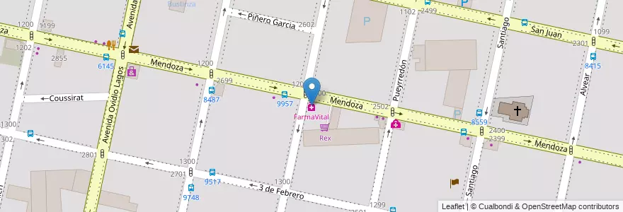 Mapa de ubicacion de FarmaVital en アルゼンチン, サンタフェ州, Departamento Rosario, Municipio De Rosario, ロサリオ.