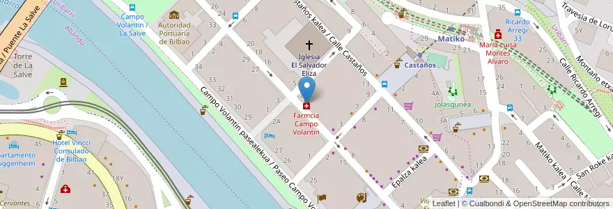 Mapa de ubicacion de Farmcia Campo Volantin en Spanien, Autonome Gemeinschaft Baskenland, Bizkaia, Bilboaldea, Bilbao.