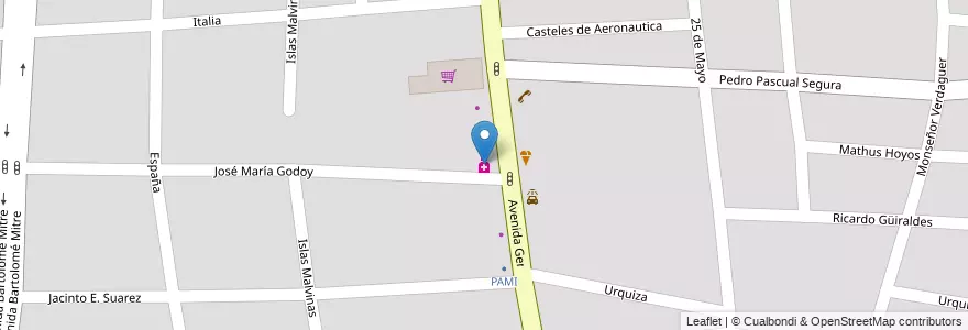 Mapa de ubicacion de Farmcia Del Plata Uno - 24hs en 아르헨티나, 칠레, Mendoza, Departamento Las Heras.