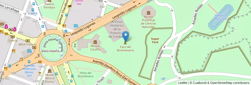 Mapa de ubicacion de Faro del Bicentenario en アルゼンチン, コルドバ州, Departamento Capital, Pedanía Capital, Córdoba, Municipio De Córdoba.