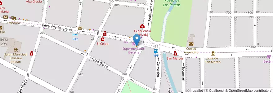 Mapa de ubicacion de Fast Food Becerra en آرژانتین, Córdoba, Departamento Santa María, Pedanía Alta Gracia, Municipio De Alta Gracia, Alta Gracia.