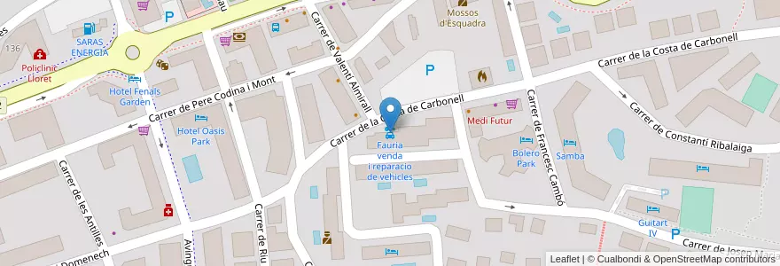 Mapa de ubicacion de Fauria venda i reparacio de vehicles en Spanien, Katalonien, Girona, Selva, Lloret De Mar.