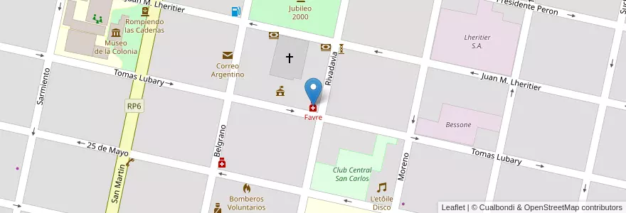 Mapa de ubicacion de Favre en Arjantin, Santa Fe, Departamento Las Colonias, San Carlos Centro, San Carlos Centro.
