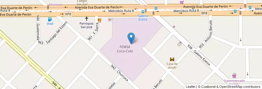 Mapa de ubicacion de FEMSA Coca-Cola en アルゼンチン, ブエノスアイレス州, Partido De Tres De Febrero, Loma Hermosa.