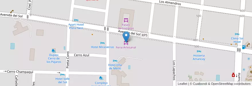 Mapa de ubicacion de Feria Artesanal en アルゼンチン, サンルイス州, Junín, Municipio De Merlo, Villa De Merlo.
