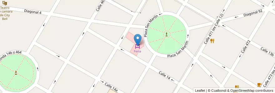 Mapa de ubicacion de Feria, City Bell en Argentina, Provincia Di Buenos Aires, Partido De La Plata, City Bell.