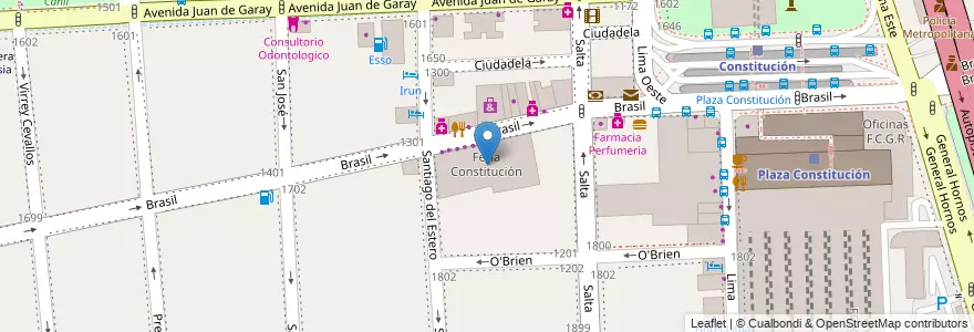 Mapa de ubicacion de Feria Constitución, Constitucion en Argentinië, Ciudad Autónoma De Buenos Aires, Comuna 4, Comuna 1, Buenos Aires.