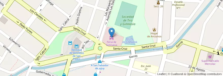 Mapa de ubicacion de Feria de Gimnasia en الأرجنتين, Jujuy, Departamento San Pedro, Municipio De San Pedro De Jujuy.