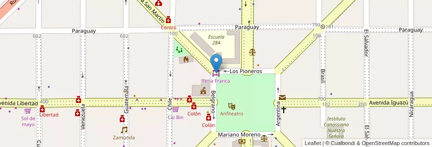 Mapa de ubicacion de Feria Franca en アルゼンチン, ミシオネス州, Departamento San Ignacio, Municipio De Jardín América.