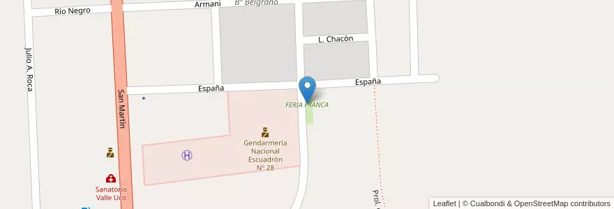 Mapa de ubicacion de FERIA FRANCA en 阿根廷, 智利, Mendoza, Departamento Tunuyán, Distrito Ciudad De Tunuyán.