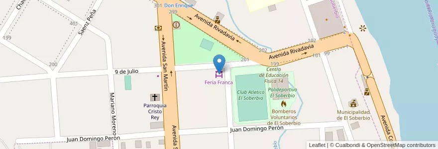 Mapa de ubicacion de Feria Franca en アルゼンチン, ミシオネス州, Departamento Guaraní, Municipio De El Soberbio, El Soberbio.