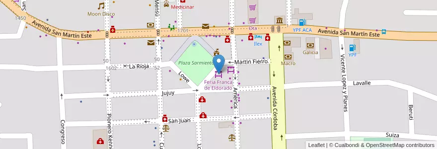 Mapa de ubicacion de Feria Franca de Eldorado en 아르헨티나, Misiones, Departamento Eldorado, Municipio De Eldorado, Eldorado.