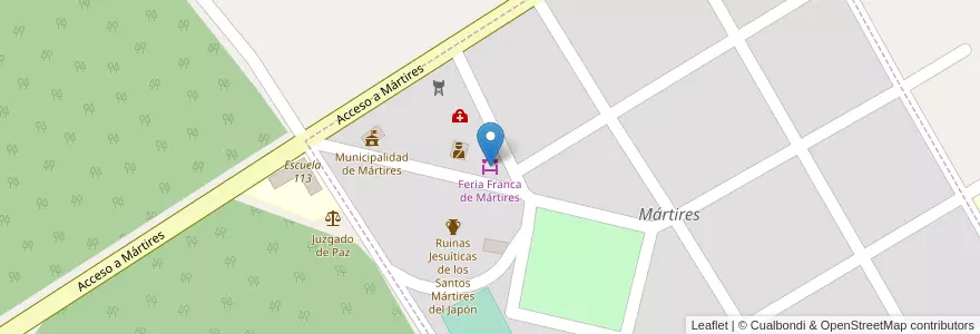 Mapa de ubicacion de Feria Franca de Mártires en アルゼンチン, ミシオネス州, Departamento Candelaria, Municipio De Mártires, Mártires.