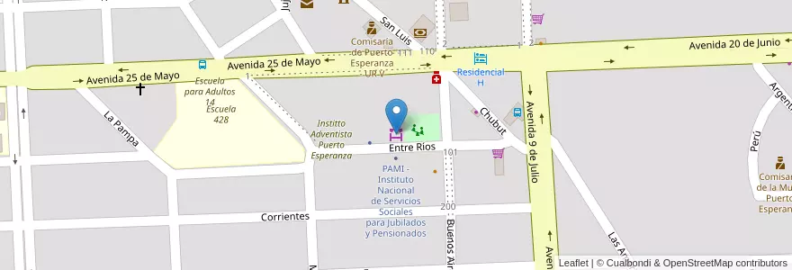 Mapa de ubicacion de Feria Franca de Puerto Esperanza en アルゼンチン, ミシオネス州, Departamento Iguazú, Municipio De Puerto Esperanza, Puerto Esperanza.